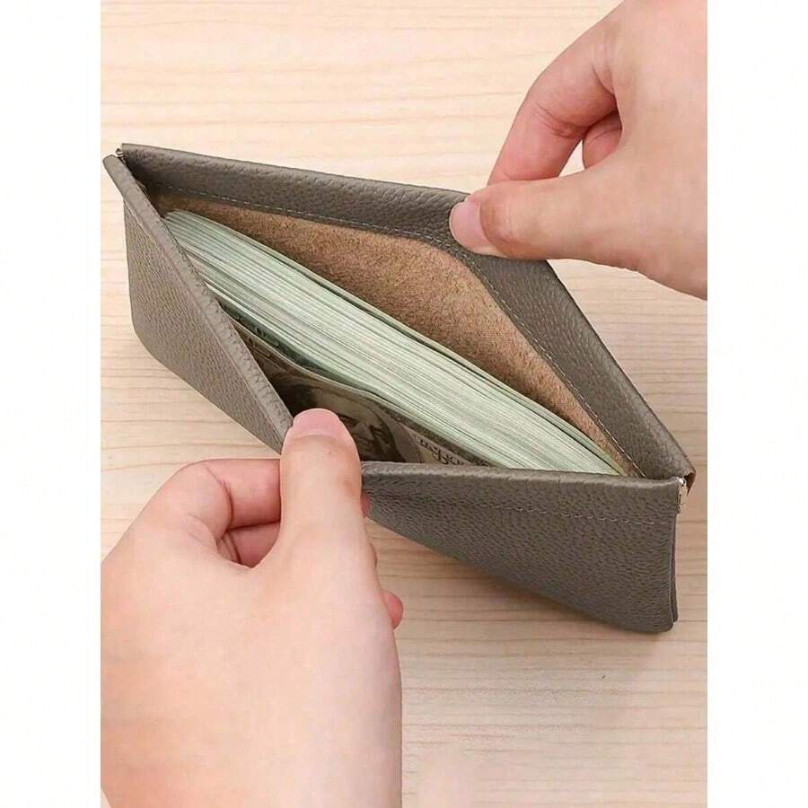 1PC Self-Sealed Leather Wallet & OrganizerAll-In-One Storage For Passport, Driver's License, Cash, Earphones, And Data Cables.Perfect Business-Casual Companion For Women – A Versatile Wallet And Cosmetic Bag In One. - 棕色 - 查看 1