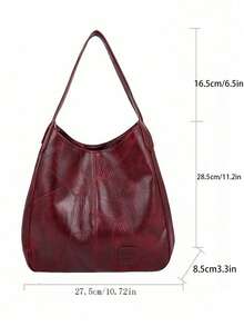 Túi xách đeo vai kiểu xô dành cho nữ, túi tote thời trang tối giản dung tích lớn, túi đeo vai bằng da giả mềm mại, túi xách có khóa kéo. - Màu Đỏ Sâu - Xem 4