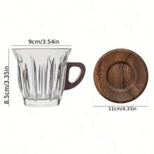 1 pieza Juego de taza de café de vidrio con posavasos, taza de leche, taza de té, taza de latte, con asa, fácil de agarrar, adecuado para cafetería, hogar, uso en restaurante - Multicolor - Ver 12