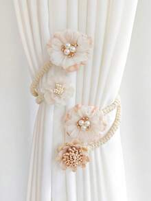1pc Home Decorative Flower Pearl Curtain Tieback, Creative & Versatile Tie For Curtains, Sheer Curtains Storage Clip, Ornament & Accessories Ties