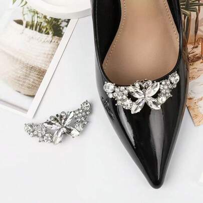 1 Pair Elegant Butterfly Design Rhinestone Studded Metal Shoe Clips, Removable DIY Decorative Accessories Suitable For Women Shoes & High Heels