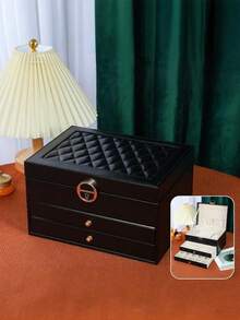 1 pieza Caja de joyería de cuero PU con múltiples capas en forma de rombo, caja de almacenamiento de joyas de gran capacidad y lujo, caja de joyas con cerradura, caja de joyas antioxidante, estante de exhibición de 2 niveles, caja de exhibición de joyas, caja de joyas de gran capacidad de 3 capas, caja de joyas de cuero PU multifuncional, caja de relojes con cerradura, caja de almacenamiento de joyas portátil - Multicolor - Ver 18