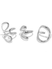 Frminee Bộ 3 chiếc nhẫn hình học bằng thép không gỉ mạ vàng 18K cao cấp, thời trang, tối giản, thanh lịch, độc đáo, tinh tế, thích hợp cho nữ đeo hàng ngày hoặc làm quà tặng. - Bạc - Xem 9