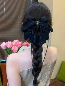 1pc Elegant Starry Sky Mesh Bow Hair Clip, Gentle Princess Style Hair Clip, Girls' Bowknot Ponytail Clip, Starry Pendant Graceful Hair Clip, Half-Zip, Perfect For Festivals, Parties, Weddings, Valentine's Day And Other Occasions Fashion Hair Accessories Elegant Hair Claws Women Hair Clutch Casual Hair Jaw Clip