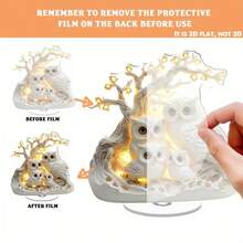 2D亚克力桌面摆件，采用旋转2D猫头鹰家族图案设计，非常适合提升办公氛围