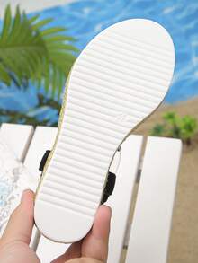 1双女童透明碎花休闲一脚蹬坡跟凉鞋，舒适时尚，适合日常穿着 - 黑色 - 查看 9