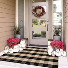 IOHOUZE Buffalo Plaid Checkered Rug 3x5 Ft Front Door Mats, Washable Area Rugs For Front Porch, Welcome Mats Indoor Outdoor, Entryway Rug For Entryway, Home Entrance, Tan Black,One-Size,TanandBlack3x5Rectangular - TanandBlack3x5Rectangular - View 1