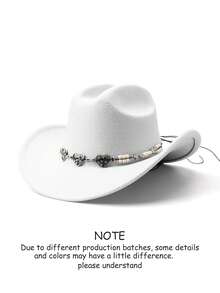 1pc Unisex Solid Color Western Cowboy Hat, Soft Wool Felt Material, Heart Rhinestone Metal Star Beaded Decor, Suitable For Back To School, Party, Western Theme Event, Gathering, Valentine's Day, Graduation, Masquerade, Holiday, Birthday, Music Festival, Mother's Day, Travel, Hiking, Daily Wear, Fashion & Versatile - Style 1 - View 5