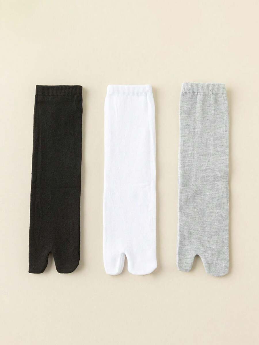 1/3 Pairs Men's Black & White Toe Socks | Minimalist Solid Color Business Socks, Unisex Two-Toe Socks For All Seasons