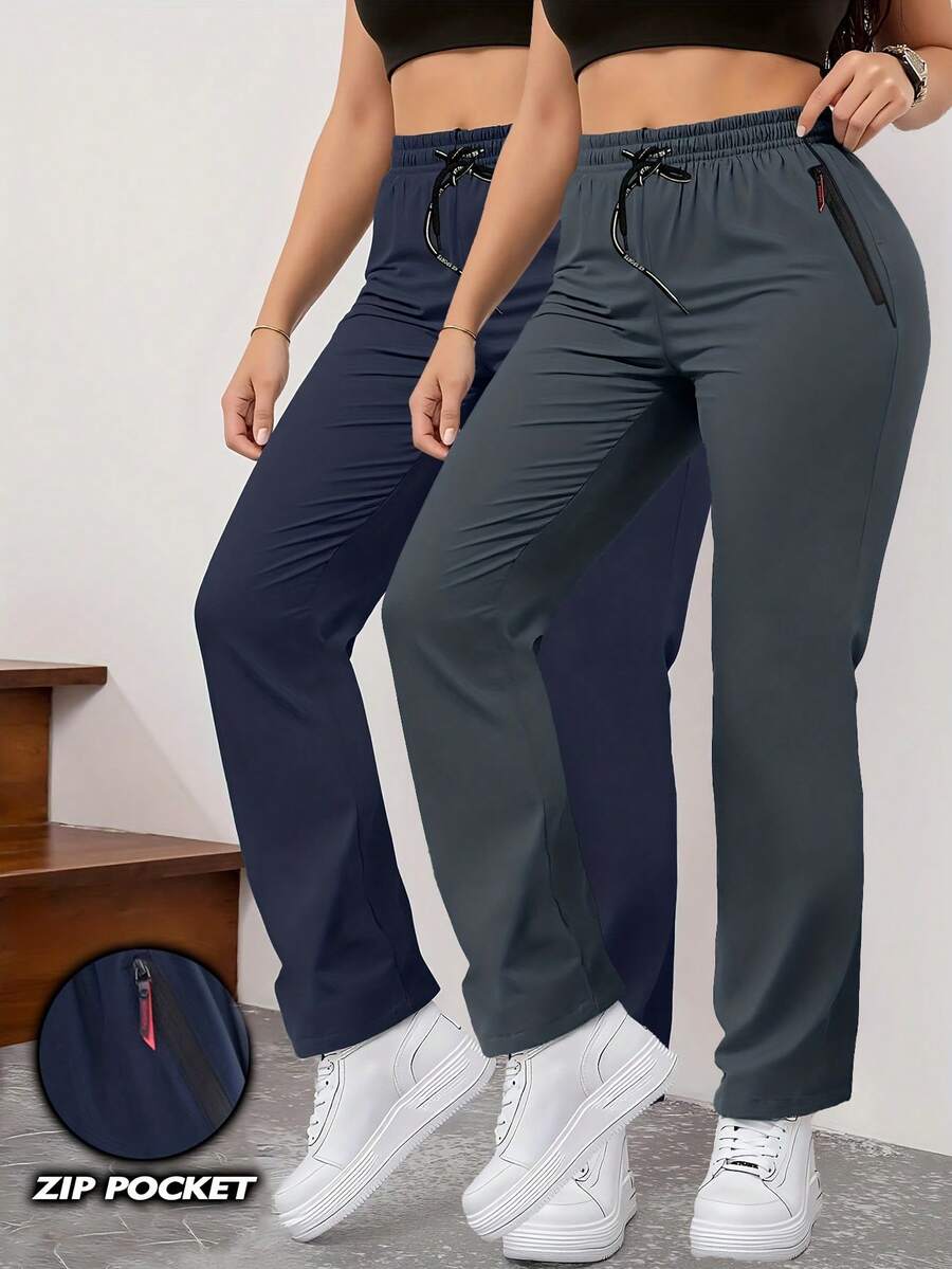 Celana Outdoor Wanita dengan Saku dan Desain Resleting, Cocok untuk Tenis Outdoor, Olahraga, dan Lari Musim Semi - Grey - View 1