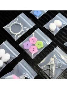 100pcs Reusable Clear Jewelry Bags, Self-Sealing Bags And Zipper Bags; Various Mini Self-Sealing Bags For Jewelry Packaging And Storage; Dust-Proof, Waterproof, Moisture-Proof, Good Sealing Performance, Making Your Life More Convenient; Suitable For Powder Packaging, Electronic Chip Sample Bags, Jewelry Necklace, Ring And Bracelet Storage Bags, And Daily Home Storage Bags. - Multicolor - View 3