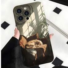 2026 nueva funda de teléfono esmerilada, funda de teléfono con impresión de gato durmiendo en el sofá para  17 14 Pro Max,  17 13,  17 12, funda de protección para teléfono  Galaxy S23 S22 S21, regalo de funda de teléfono para pareja, regalo de vacaciones para novio o novia - Blanco antiguo - Ver 7