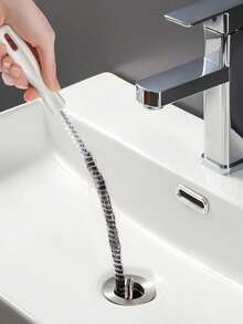 3pcs (45cm) Drain Cleaning Tool Set, Includes Flexible Drain Snake And Brush, Effectively Removes Hair Clogging From Sink, Shower, And Bathtub, Suitable For Kitchen And Bathroom Home Decor, Great For Back To School, Christmas, Halloween, And Christmas Eve - White - View 2