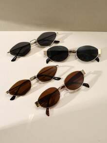 4副复古几何太阳镜套装，2副菱形镜框+2副椭圆形金属镜框，男女通用，UV400防护，适合夏季户外佩戴 - 彩色 - 查看 6