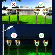 Conjunto de 4 luminárias solares externas, à prova d'água, com 15 lúmens de duração, ideais para caminhos e jardins. Feitas em aço inoxidável, com iluminação branca fria. - branco frio - Ver 9