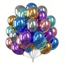 20pcs 10-Inch Chrome Metal Balloons Set, Metal Balloons For Anniversary, Wedding, Birthday Party Decor, Halloween, Christmas Decor, Floating Party Latex Balloons - Multicolor - View 9