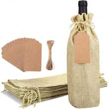 10 Pcs Bolsas para Regalos de arpillera,15x35cm,Bolsas de Regalo de Vino,Bolsa de almacenamiento,bolsas de regalo para manualidades de compras de comestibles,Bolsas de Regalo para Cumpleaños,bolsas de arpillera con cordón,36979023 - Champán - Ver 1