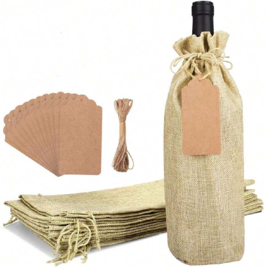 10 Pcs Bolsas para Regalos de arpillera,15x35cm,Bolsas de Regalo de Vino,Bolsa de almacenamiento,bolsas de regalo para manualidades de compras de comestibles,Bolsas de Regalo para Cumpleaños,bolsas de arpillera con cordón,36979023 - Champán - Ver 1