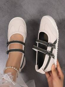 Zapatos de estilo Mary Jane versátiles de moda para mujer, zapatos de estilo ballet, cómodos y ligeros con doble hebilla, cómodos y dulces mocasines casuales - Albaricoque - Ver 6