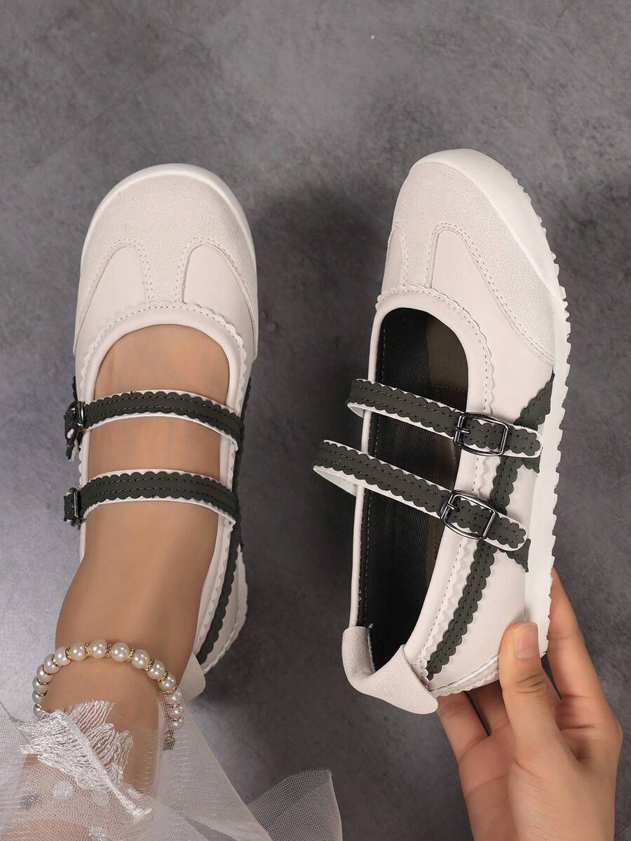 Women's Fashion Versatile Mary Jane Shoes, Ballet Style Shoes, Fashionable Lightweight Comfortable Double Buckle Casual Sweet Loafers