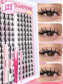 假睫毛礼盒套装，包含1875片假睫毛簇，9种不同款式（浓密/超浓密/戏剧/丰盈/全效/尖刺），防水睫毛簇套装，适合初学者和熟练用户，在家即可轻松佩戴，柔软舒适，易于打造自然妆容，日常妆容适用。