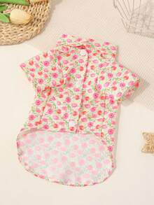 1pc Pet Dog Cute & Fresh Pastoral Style Outfit, Soft & Comfortable/Contrast Floral Print/"Vitality"/"Spring Blossom"/Designed Short Sleeve Shirt, For Puppy/Small Dog Spring Summer Autumn - Multicolor - View 13