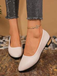 1 Pair European & American Style Pointed Toe Casual Shoes For Teen Girls, Versatile Daily Wear - Beige - View 1