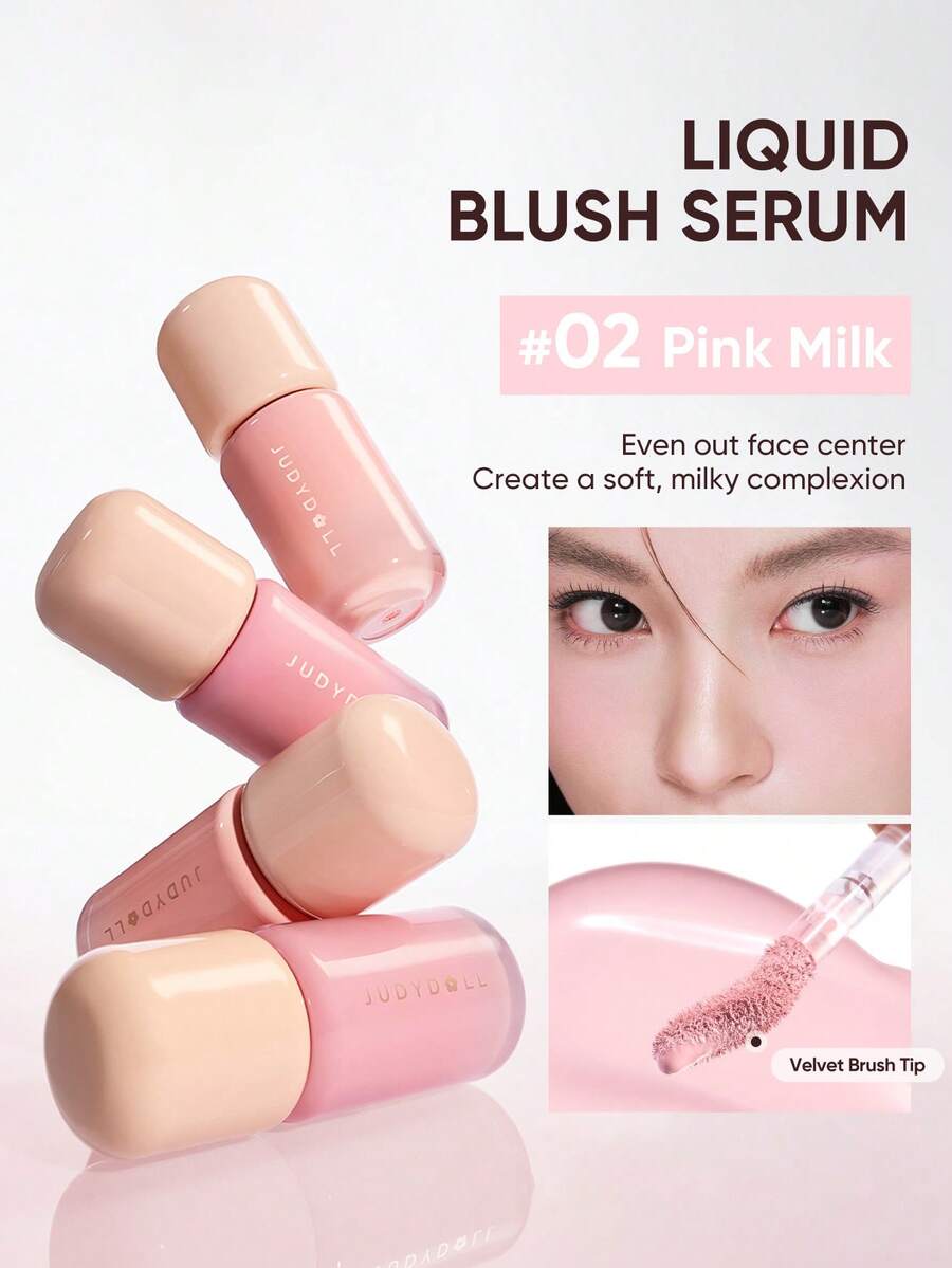 JUDYDOLL LIQUID BLUSH SERUM Apricot Blossom Blush Highlighter Liquid Blush Serum, Prickly Pear Gel Mud New Explosive Makeup, Volumizing Dewy Nude Everyday Makeup - #02 Pink Milk - 查看 1