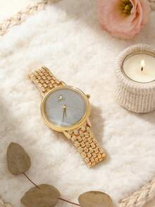 1pc/Set Women's Gold Chain Watch, Glitter Starry Dial With Star & Moon Decor, Elegant & Fashionable Ladies Watch For Commute, Daily Wear, Suitable As Gift For Women, Occasions Like Christmas, Valentine's Day, Ramadan, Eid, Carnival, Chinese New Year