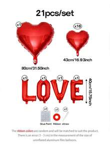 21pcs/Set Valentine's Day Party Decoration Balloon Set, 16-Inch Red Letter Foil Balloon "LOVE", 32-Inch And 18-Inch Red Heart Shaped Foil Balloons, Suitable For Room Romantic Decoration Props, Confession, Proposal, Anniversary, Wife's Birthday Party Decorations - Red - View 3