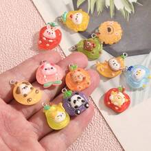 12/24pcs Cute & Unique Resin Fruit & Animal Pendant, Various Adorable Fruit And Animal Combinations; Distinctive DIY Accessories Suitable For Necklaces, Earrings, Phone Cases, Bags And Other Decorations - Random Mix - Fruit Pendant - View 2