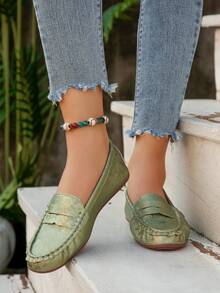 2026春季新款女士时尚平底鞋，低鞋面圆头花卉设计，百搭简约风格，软底舒适休闲轻便工作鞋 - 綠色 - 查看 7