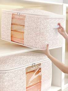 1pc Large Capacity Reinforced Lidded Storage Bag, Foldable Clothes Organizer Bag With Reinforced Handle, Suitable For Clothes, Blankets, Bedding Storage - White - View 8