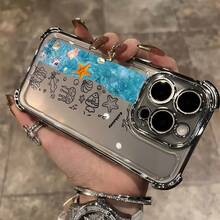Funda de Teléfono con Tema Oceánico a para Varios Modelos de, Color Electrochapado de Alta Gama, Funda Protectora Transparente a Prueba de Golpes, Función Anticaída, Diseño Impreso de Moda, Hecha de Materiales Duraderos, Perfecta para U - Colores mixtos - Ver 3