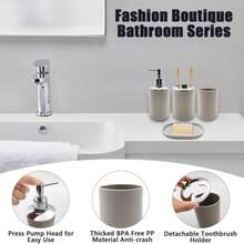 4件套浴室配件套装，包括牙刷架、皂碟、漱口杯、乳液瓶 - 米色 - 查看 4