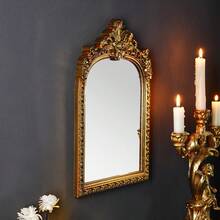 1 Gương treo tường trang trí hoa vòm vàng bằng nhựa, phụ kiện treo tường trang trí nhà theo phong cách Châu Âu, thích hợp để trang trí tường, gương trang điểm và đạo cụ chụp ảnh - Vàng - Xem 7