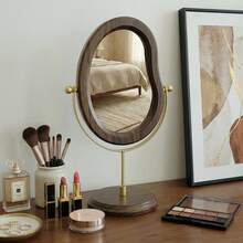 Wooden Vanity Mirror, Luxury Retro Style Rotating Makeup Mirror, Walnut Color, Suitable For Bedroom And Dorm - Multicolor - View 8