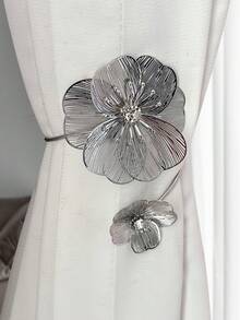 2 件装金色花朵合金窗帘绑带，装饰性窗帘扣夹，适用于客厅、卧室、餐厅、窗户装饰配件 - 彩色 - 查看 5