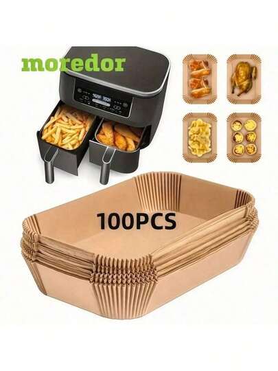 50/100pcs Square Air Fryer Liners, Disposable, Oven, Microwave, Heat-Resistant Cooking Air Fryer Liners, Ideal For Kitchen And Party Essentials, Food Contact, Baking Tools, Non-Stick Baking Paper, Oven Bottom Liner