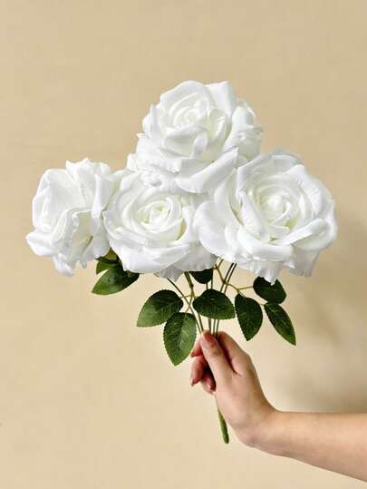 MEHELANY 7 Heads White Artificial Roses Bouquet 1 Bunch Realistic Rose Bouquet Artificial Flower Faux Silk Rose Bouquet For DIY Bridal Bouquet Wreath Background Wedding Home, Indoor Outdoor Garden Party Centerpieces Decor Supply, Table Setting, Floral Decorations, DIY Artwork, Gift Wrapping, Valentine's Day, Mother's Day, Gift, Birthday Decorations