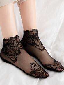 5 Pairs Summer Woman Lace Flower Hollow Out Hosiery Breathable Cool Tulle Transparent Invisible Ruffle Socks Ladies - Multicolor - View 3