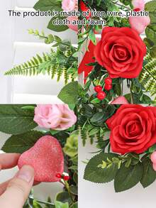 1pc Artificial Rose Green Plant Flower Ring Hanging Decor, Suitable For Valentine's Day, Wedding Party Scene Atmosphere Decoration, Home Living Room Bookshelf Or Window Sill Decoration, As Well As Home Living Room, Outdoor Corridor And Garden Decoration Throughout The Year. - Multicolor - View 5