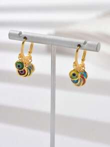 1 对时尚彩色眼形吊坠耳环，恶魔眼设计，适合女性日常佩戴