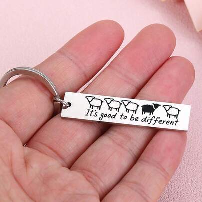 1个“与众不同真好”不锈钢钥匙扣，可爱绵羊设计 - 耐用201不锈钢简约男女通用礼物，日常携带配件