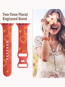 花卉雕刻表带，兼容 41mm、40mm、44mm、45mm、42mm、38mm、46mm、49mm 表盘尺寸，女士款，双色可爱紫荆花表带，柔软硅胶运动表带，兼容 Series SE、11、10、9、8、7、6、5、4、3、2、1、Ultra 型号。 - 38mm/40mm/41mm - 查看 9