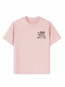 Young Girl Casual Graphic Print Crew Neck Short Sleeve T-Shirt, Summer Top - Pink - View 7