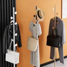 单杆衣帽架（易于组装），落地式立式衣架带置物架，适用于玄关、走廊、卧室、客厅装饰、节日装饰、房间装饰、家居装饰、卧室装饰，可挂连衣裙、裤子、鞋子、牛仔裤、靴子、裙子，春季简约风，夏季上衣 - 彩色 - 查看 9