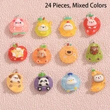 12/24pcs Cute & Unique Resin Fruit & Animal Pendant, Various Adorable Fruit And Animal Combinations; Distinctive DIY Accessories Suitable For Necklaces, Earrings, Phone Cases, Bags And Other Decorations - Random Mix - Fruit Pendant - View 12