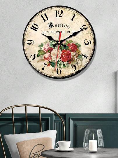 Orologio da parete in legno vintage con motivo floreale - Silenzioso senza ticchettio, numeri romani e quadrante floreale, decorazione country, adornato con rose rosa/rosse - Funzionamento a batteria (batterie non incluse) - Adatto per soggiorno, cucina, camera da letto - Disponibile in misure da 10/12 pollici - Regalo per compleanno/matrimonio/inaugurazione casa, estetica rustica, dettagli decorativi