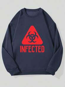 Men's Casual Crew Neck Sweatshirt With INFECTED Pattern - 藏蓝色 - 查看 1